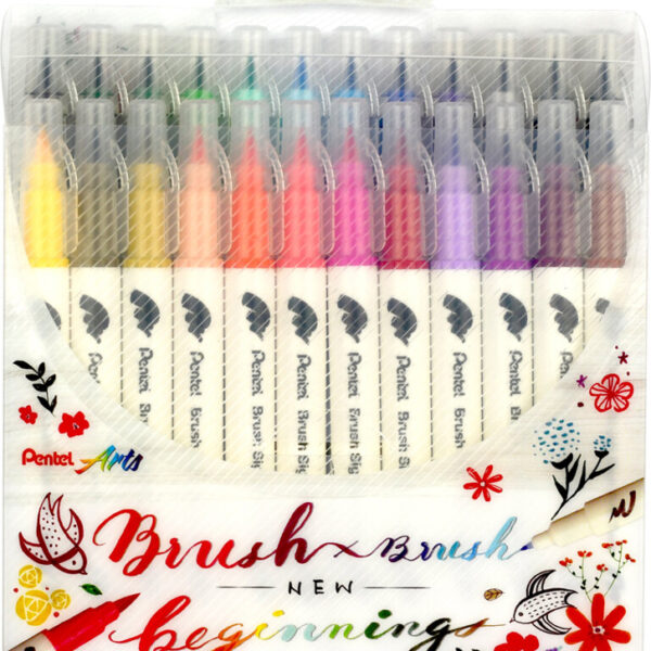 Pentel BrushSignPen penseelstift Twin, set van 24