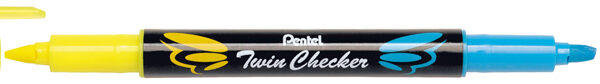 Pentel tekstmarker ´TWIN CHECKER´, 2 punten, geel/blauw