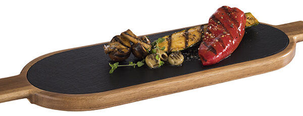 APS serveerplank, natuurleisteen met acaciahout, 2-delig, (B)400 x (D)150 mm