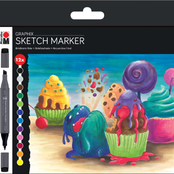 Marabu schetsmarker Graphix 'SUGARHOLIC', 12 stuks in etui