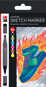 Marabu Sketch Marker Graphix 'HEAT', 6 stuks in etui