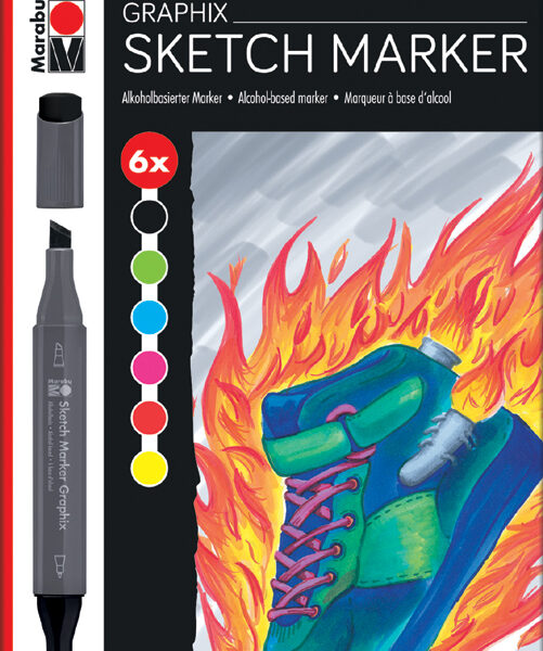 Marabu Sketch Marker Graphix 'HEAT', 6 stuks in etui