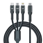 IWH 3-in-1 laadkabel, USB-A-Lightning + Micro USB + USB-C, zwart