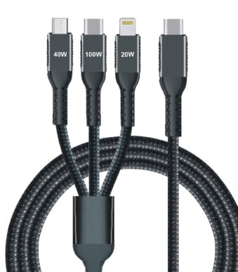 IWH 3-in-1 laadkabel, USB-A-Lightning + Micro USB + USB-C, zwart