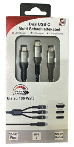 IWH 3-in-1 laadkabel, USB-A-Lightning + Micro USB + USB-C, zwart