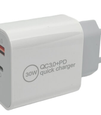 IWH USB-C-oplader, 1x USB-A / 1x USB-C, 30 Watt, wit