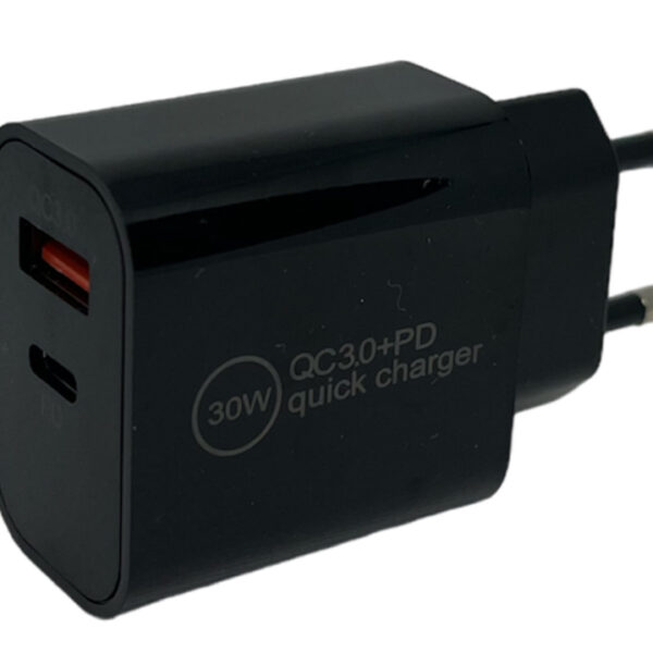 IWH USB-C-oplader, 1x USB-A / 1x USB-C, 30 Watt, zwart