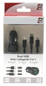 IWH USB-autolader '3IN1', 12/24 V, zwart