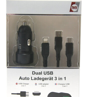 IWH USB-autolader '3IN1', 12/24 V, zwart