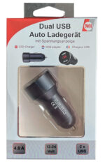 IWH USB autolader met spanningsweergave, 2x USB-A