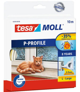 tesa Moll CLASSIC P-profiel rubber afdichting, wit, 9 mm x 10 m