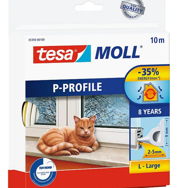 tesa Moll CLASSIC P-profiel rubber afdichting, wit, 9 mm x 10 m