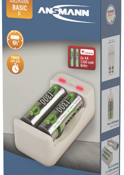 ANSMANN oplader 'Basic II', met 2 x AA batterijen 1.300 mAh