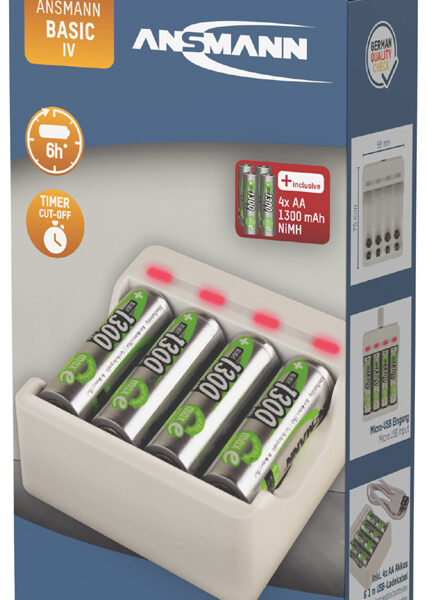 ANSMANN oplader 'Basic IV', met 4 x AA batterijen 1.300 mAh