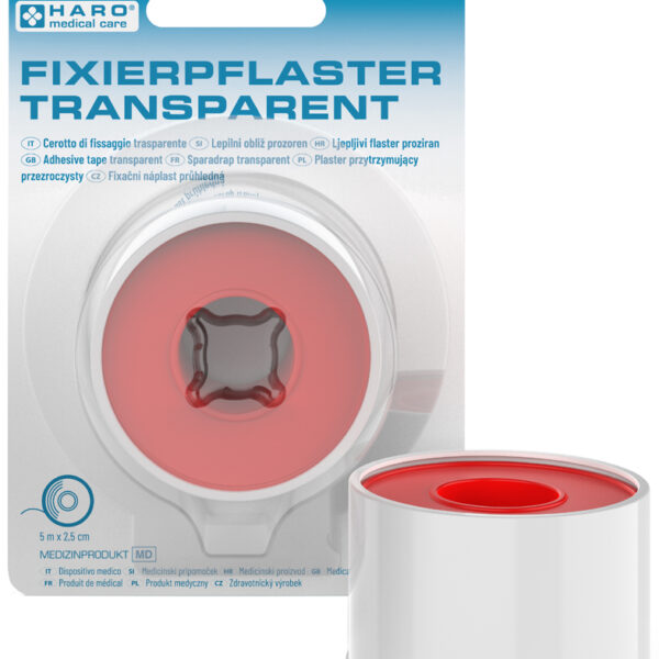 HARO fixeerpleister, transparant, 25 mm x 5,0 m