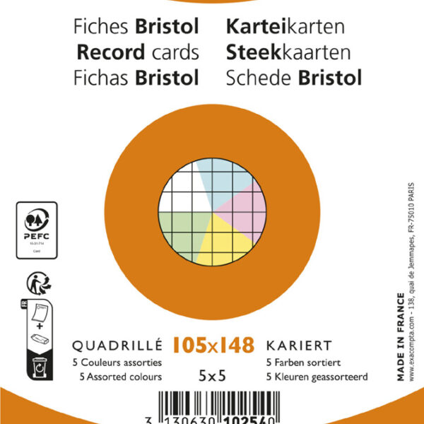 EXACOMPTA systeemkaarten, DIN A6, geruit, kleuren assorti