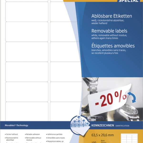 HERMA etiketten SPECIAL, 63,5 x 29,6 mm, wit, 100 vel, verwijderbaar