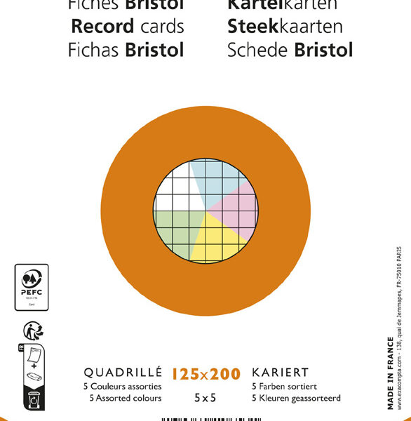 EXACOMPTA systeemkaarten, 125 x 200 mm, geruit, kleuren assorti