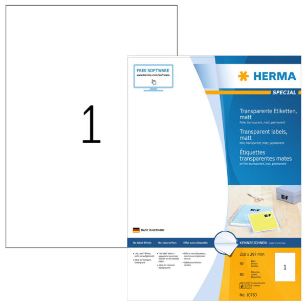 HERMA weersbestendige folie etiketten, transparant, 210 x 297 mm, 80 vel, permanent