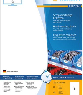 HERMA weersbestendige folie-etiketten, 210 x 297 mm, wit, permanent