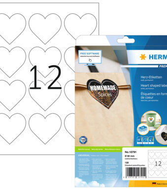 HERMA hartvormige etiketten, diameter: 60 mm, wit, 10 vel, permanent