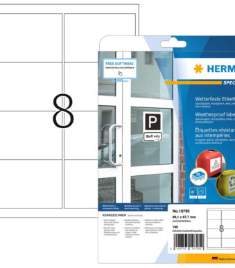 HERMA weersbestendige etiketten van speciaalpapier, 99,1x67,7 mm, permanent, 20 vel A4