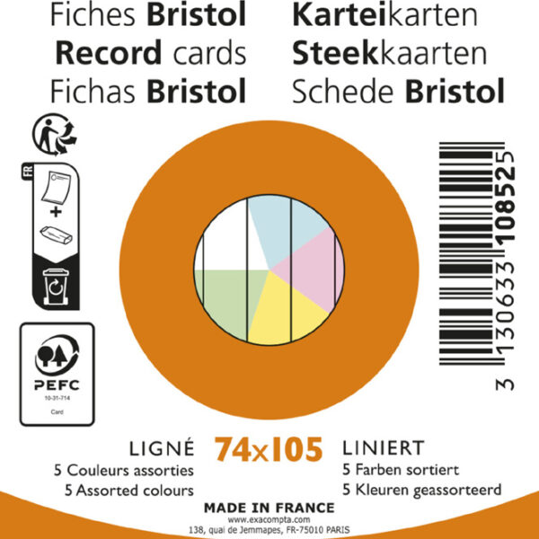 EXACOMPTA systeemkaarten, DIN A7, gelinieerd, kleuren assorti