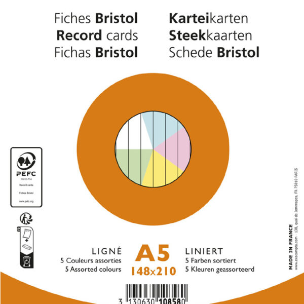 EXACOMPTA systeemkaarten, DIN A5, gelinieerd, kleuren assorti