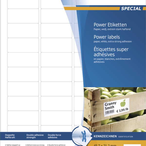 HERMA Power etiketten SPECIAL, 45,7 x 21,2 mm, permanent, 25 vel A4, wit