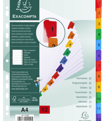 EXACOMPTA kartonnen tabbladen 1-12, DIN A4, wit, 12-delig