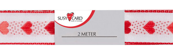 SUSY CARD geschenklint 'Harten', 15 mm x 2 m, rood/wit