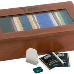 APS theedoos, van hout, 4 vakken, donkerbruin