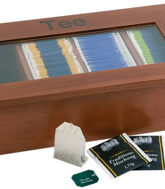 APS theedoos, van hout, 4 vakken, donkerbruin