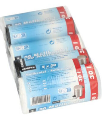 STARPAK afvalemmerzak HDPE, 30 liter, 2x zwart en 3x wit