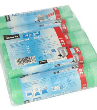 STARPAK afvalemmerzak HDPE, met trekband, 30 liter, groen