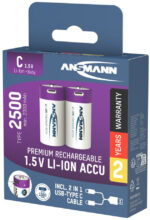 ANSMANN Li-Ion oplaadbare batterij Baby C met USB-C koppeling, 2 stuks in doosje