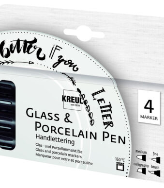 KREUL Glas en Porselein Pen Handlettering, set van 4, zwart