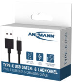 ANSMANN data- en laadkabel, USB-A - USB-C stekker, 1,0 m, zwart
