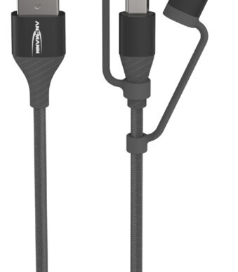 ANSMANN 3in1 data- en laadkabel, Lightning/USB-C/Micro-USB