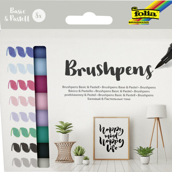 folia penseelstift Brush Pens ´Basic & Pastell´, 8 stuks in set