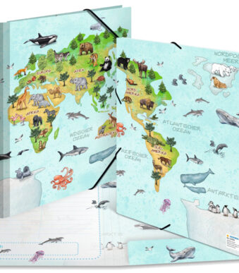 HERMA hoekspanmap 'Dieren Wereldkaart', karton, DIN A4