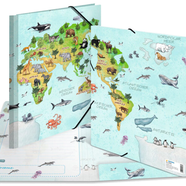 HERMA hoekspanmap 'Dieren Wereldkaart', karton, DIN A4