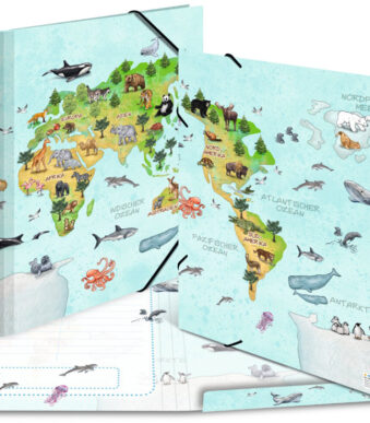 HERMA hoekspanmap 'Dieren Wereldkaart', karton, DIN A3