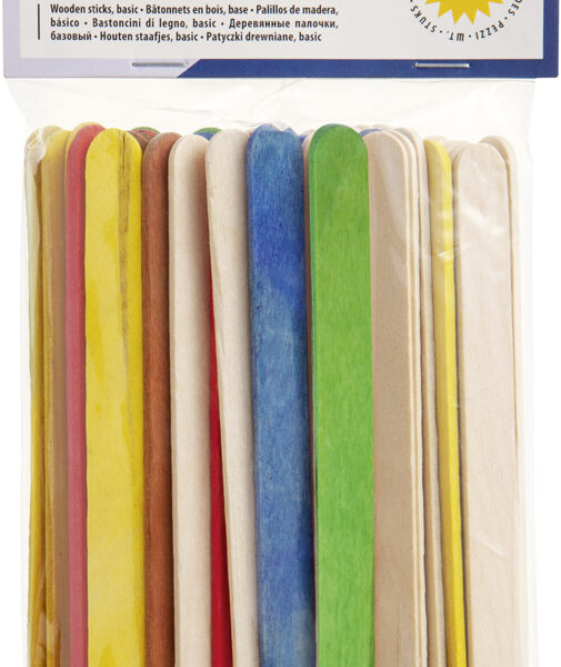 folia houten stokjes, lengte: 114 mm, kleuren assorti