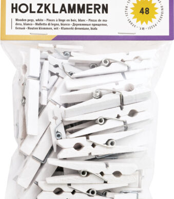 folia houten wasknijpers, wit, 3 groottes assorti