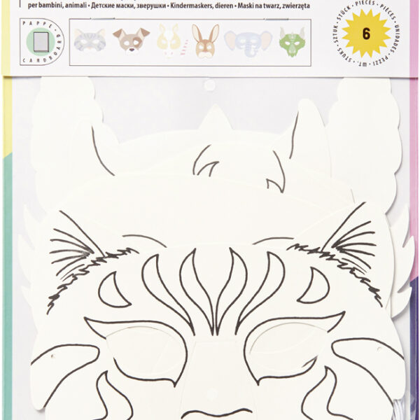folia kindermasker 'Dieren', van karton, 6 motieven assorti