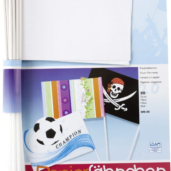 folia papieren vlaggetjes, DIN A5, lengte stokje: 400 mm, wit