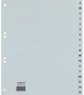 HETZEL kunststof tabbladen, A-Z, A4, PP, 20-delig, grijs