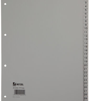 HETZEL kunststof tabbladen, cijfers, A4, 1-31, PP, grijs