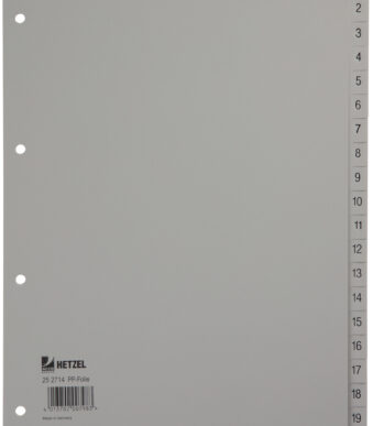 HETZEL kunststof tabbladen, cijfers, A4, 1-20, PP, grijs